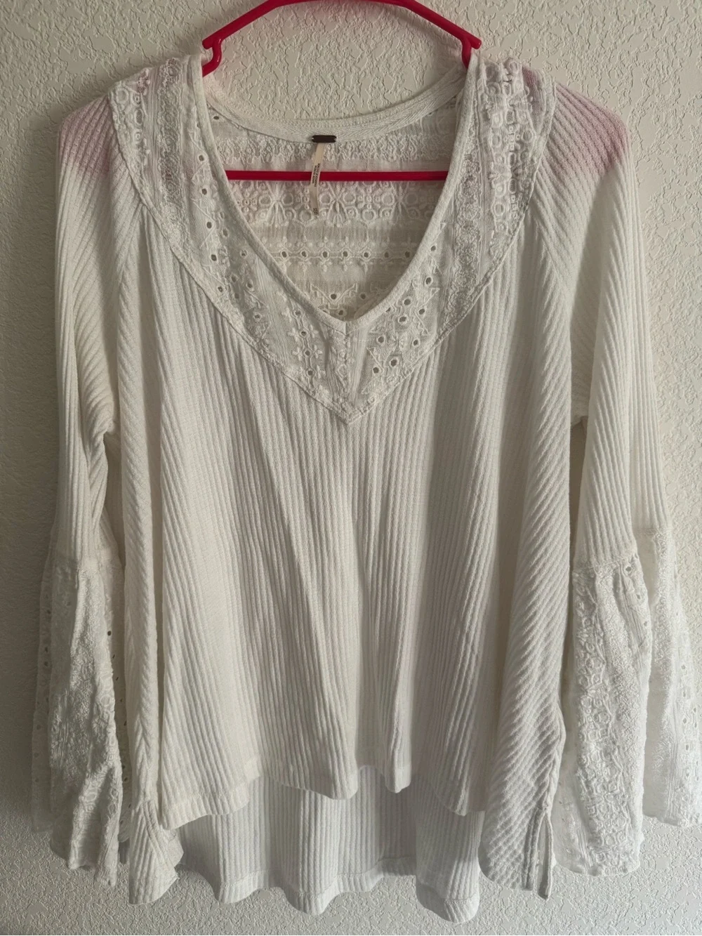 Free People Ivory Thermal Lace Bell Sleeve Boho Tunic Top XS